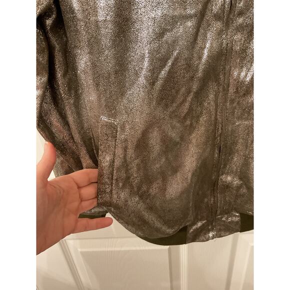 Umgee Metallic Olive Green Zip Up Bomber Jacket, S - Picture 4 of 5